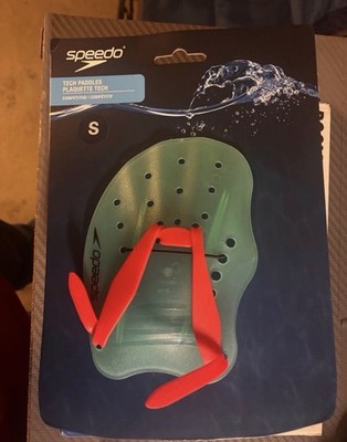 Speedo Tech Paddles S Swimming Training Aid Green with Red Straps