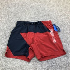 Nautica Swim Shorts Mens Medium Blue Red Colorblock Quick Dry Drawstring Trunks