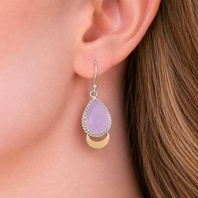 Cut Rose Chalcedony Gemstone Earrings 925 Sterling Silver Jewelry For Wife 1.5''