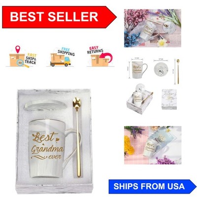 Best Grandma Ever 14oz Mug - Microwave Safe Ceramic Gift with Spoon & Coaster