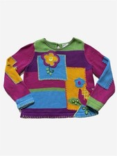 Hanna Andersson Kids Girls Patchwork Pink Yellow Embroidered Sweater 110 5 Years