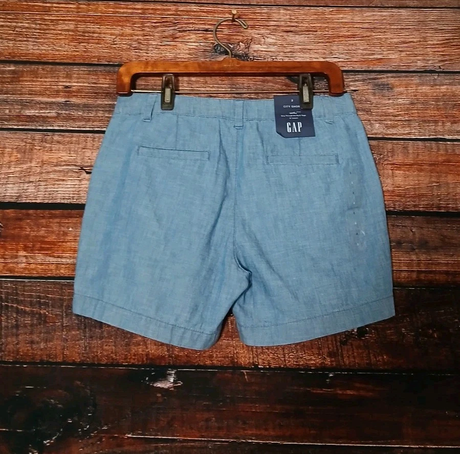 Pantalones Cortos GAP Talla 2 City Cortos Tiro Medio Azul Cambray 100% Algodón Ligeros NUEVO Foto 3 de 4
