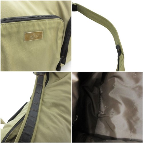 Gucci Nylon Leather Logo One Shoulder Bag Beige Brown Large Capacity - Picture 8 of 9