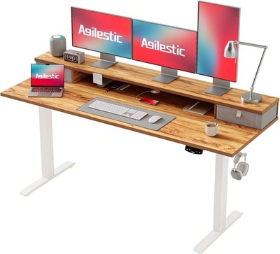 Elektrisch höhenverstellbarer Schreibtisch mit 2 Schubladen 160 x 60 cm stabil Sitz-Steh Schreibtisch