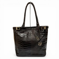 Max Mara crocodile embossed belt design charm leather tote bag brown gold