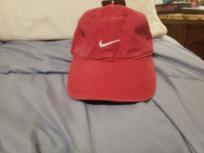 Vtg NIKE Red Small Swoosh Adjustable 100 Cotton Hat Cap Mens OSFA 590910 NWT 