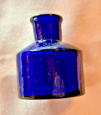 LOVELY EMPTY ROUND INK BOTTLE WITH ROUNDED TOP  LIP  COBALT BLUE