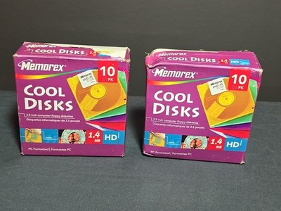 Set of 2 MEMOREX COOL DISKS 10 Pk Floppy DISKS 1.4 MB HD, PC Formatted NIB