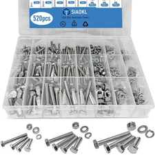 520pcs Hex Bolt and Nuts and Washers Assortment Kit 304 Stainless Steel Machi...