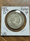 1906 D Barber Silver Half Dollar Very Good VG U.S. 50c Type Coin (Raw16852)