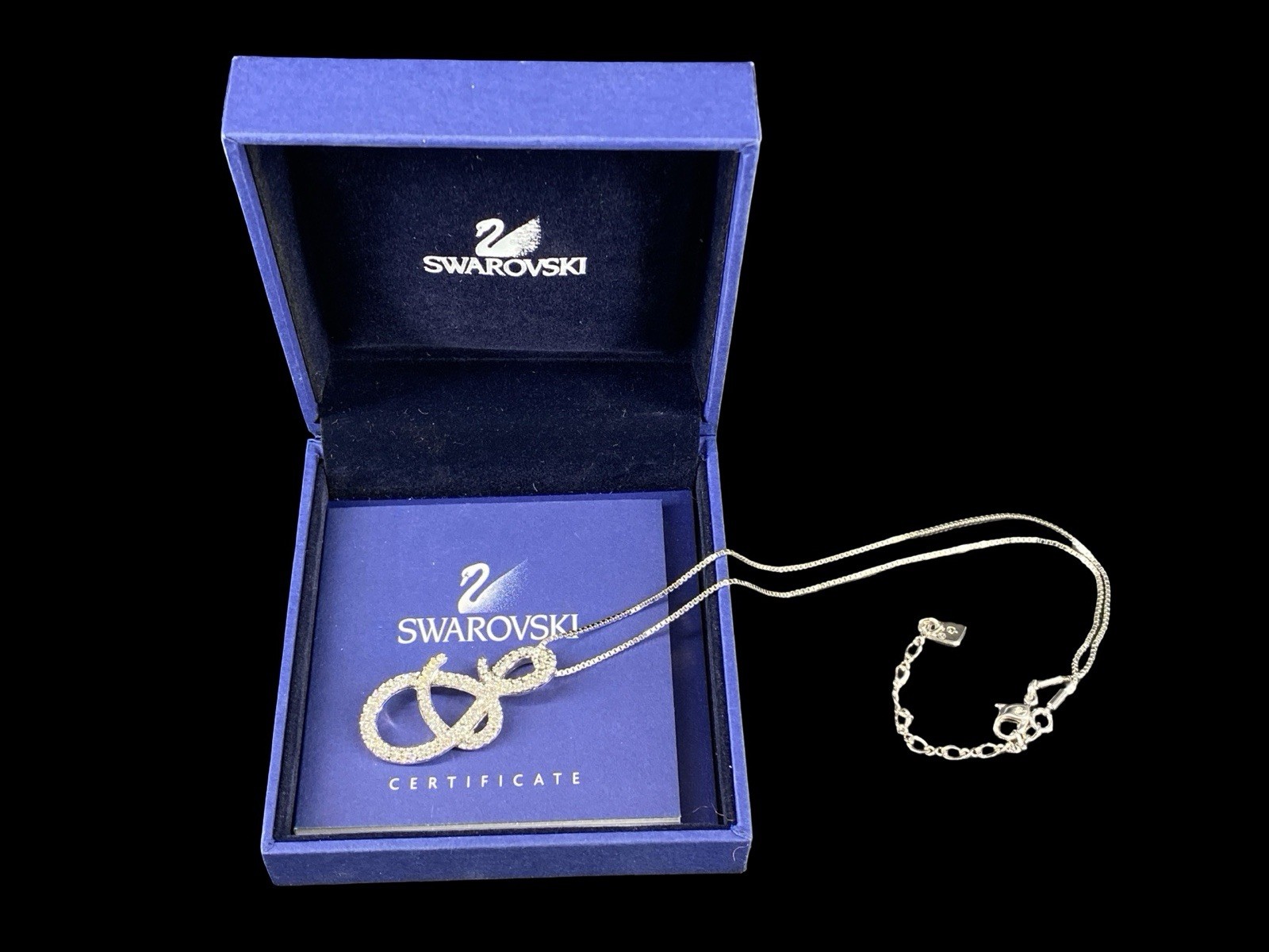 Swarovski Crystal Cursive Script Pendant Box Chai… - image 1