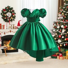 Christmas Trailing Bridemaids Girls Dress Wedding Prom Princess Kids Party Gown