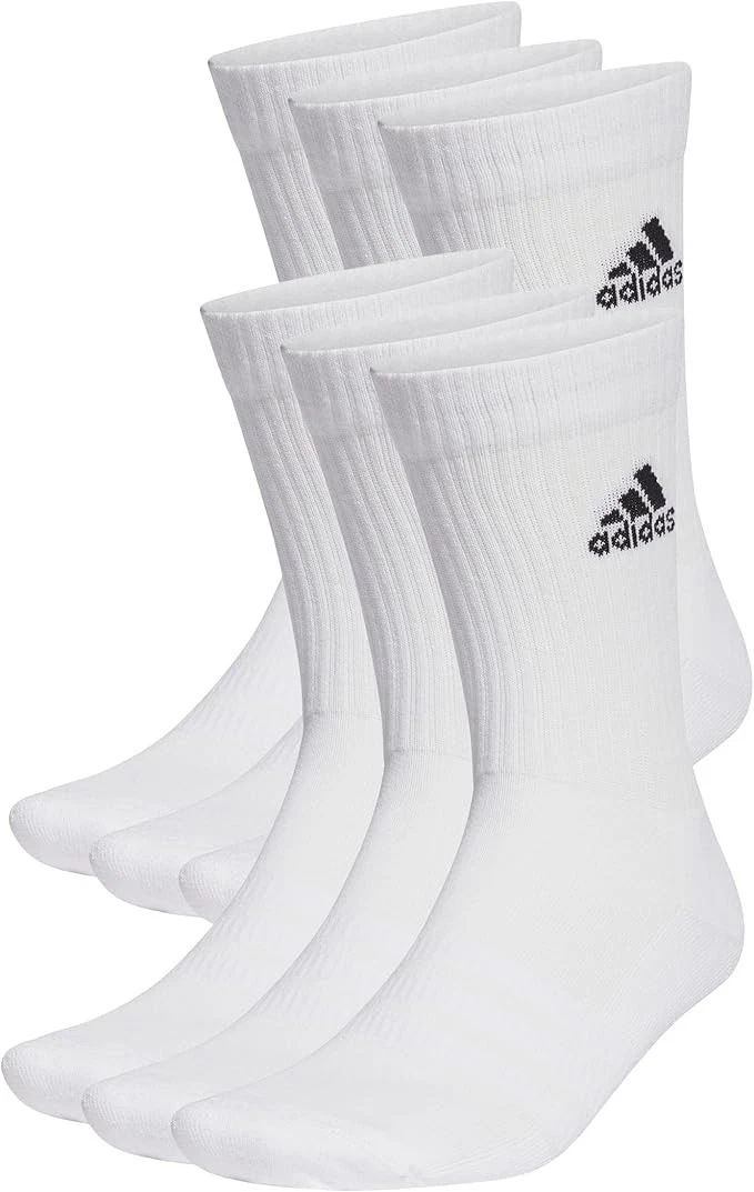 Adidas Cushioned Crew SockS 6Pack Unisex White Gym Training - Size 8.5-10