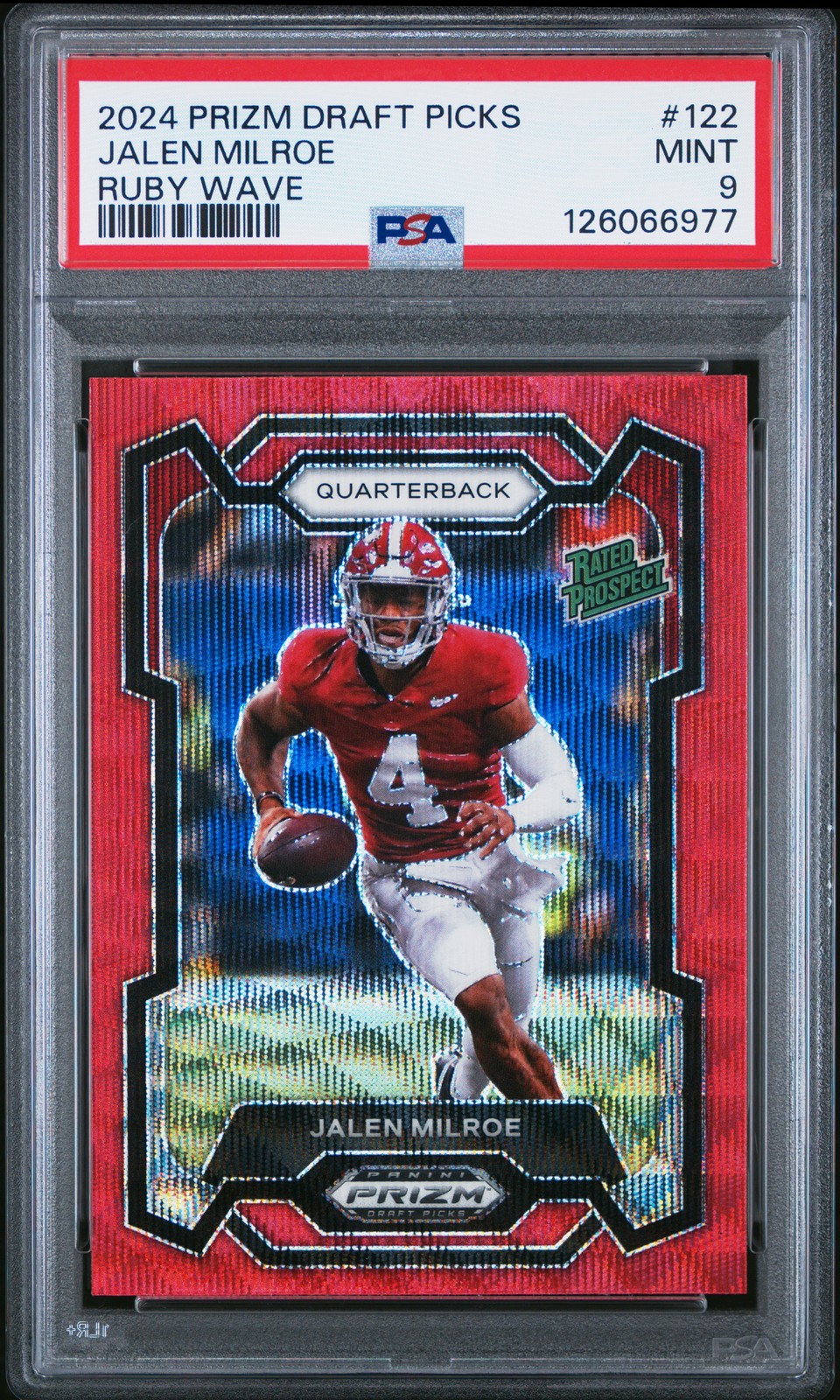 2024 Panini Prizm Draft Picks #122 Jalen Milroe Ruby Wave PSA 9