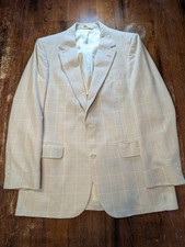 Vintage Blazer Suit Jacket Johnny Carson Elder Beerman Two Button Checked Cream