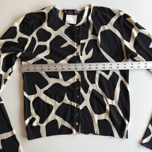 Maglione cardigan bambino John Galliano vintage SS 2000 Y2K seta animale nero panna M - Foto 10 di 11