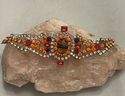 Vintage Bijoux MG, Orange & Red Rhinestone, Amber Givre Czech Glass Bracelet.