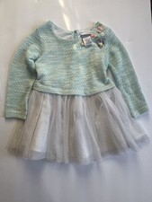 Sweet Heart Rose Girls Teal Knit Dress with Silver Tulle Skirt Size 2T