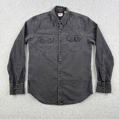 Levis Shirt Mens Medium Black Denim Pearl Snap Sawtooth Western Long Sleeve
