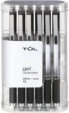 Gel Pens, Retractable, Medium Point, 0.7 Mm, Gray Barrel, Black Ink, Pack of 12