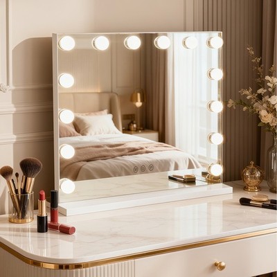 Hollywood Vanity Mirror with 15 Dimmable LED Blubs,3 Color Lighting,5X Magnifier