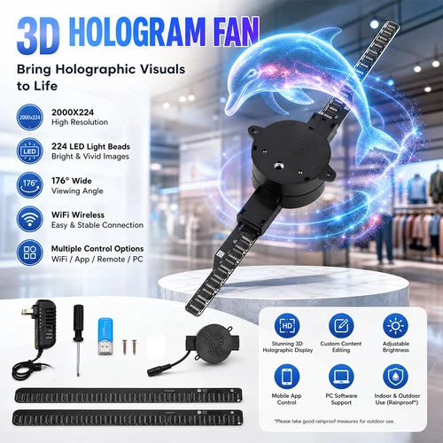 3D Hologram Fan 16.5in 2000x224 WiFi 3D Projector with 224 LED Light Beads