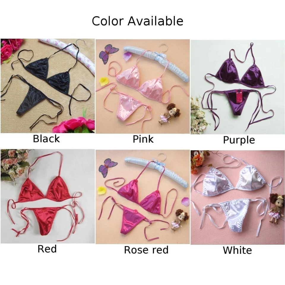 Panties Bikini Satin Bra Lace Up Lingerie T-back Thong Underwear Womens - image 3 of 4