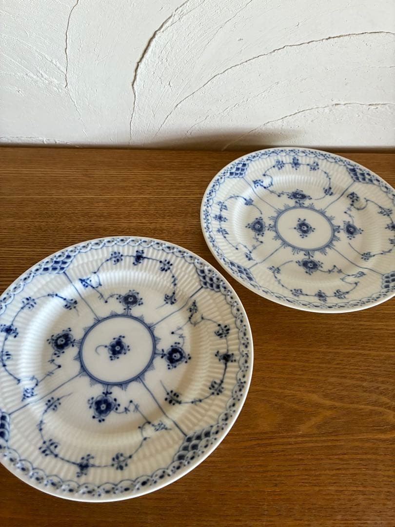 Royal Copenhagen Blue Fluted Half Lace Saucer 17cm Set of 2 Collectible Ceramic