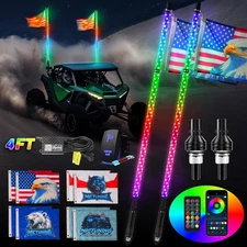 2X 4FT LED Whip Lights RGB Chasing Spiral Antenna For Can-Am Maverick X3 ATV UTV