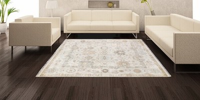 Hand Knotted Oushak Rug High Low Beige Wool Traditional Area Rug