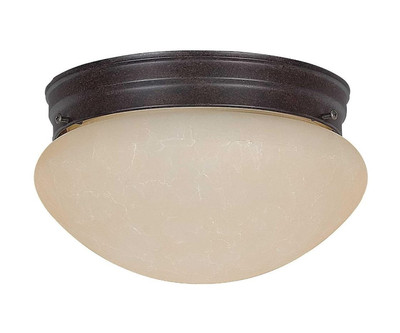 Sunset Lighting 8'' Flush Mount Mushroom Tea Stained Glass, Rubbed Bronze Finish
