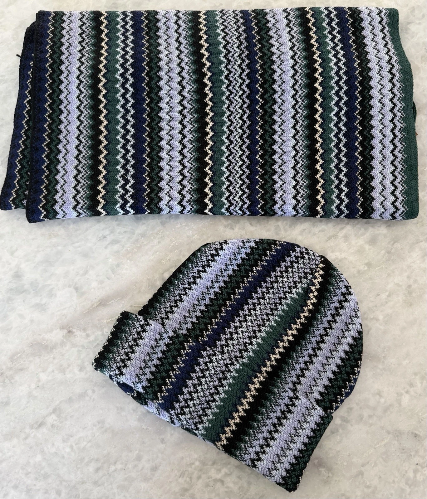 NWT Missoni Zigzag Multicolor Woven Wool Blend Beanie / Hat & Scarf ( Set Of 2)