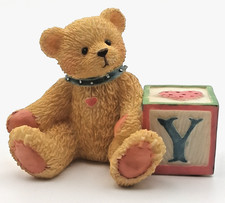 Vintage 1995 Cherished Teddies Miniature Bear with ABC Letter Y Block Figurine