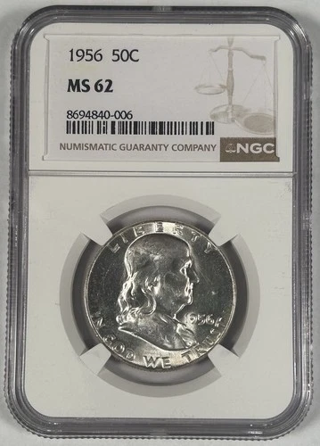1956 Franklin Half Dollar Coin NGC MS 62