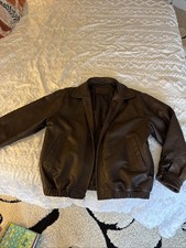 St Johns Bay Real Leather Bomber Jacket (Men's Large Dark Brown)