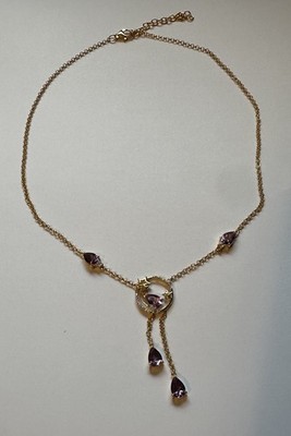 Kette Silber 925 verg.,5 Amethyste7x5, 2 Weißtopase1-2mm, L 41 + 4,5 cm,1,8breit