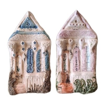 2 VTG Clay Creations Jenise McCardell New Orleans Shotgun Houses 1990 Handmade