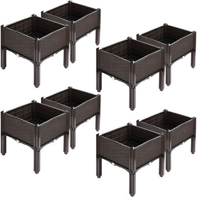 Raised Garden Bed 8 Pack Self Watering Planter Box 15.7'' PP Rattan Brown Patio