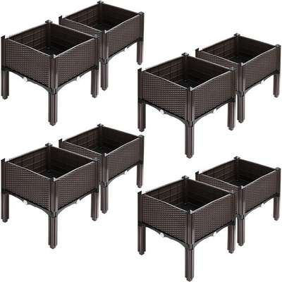 #ad #ad Raised Garden Bed 8 Pack Self Watering Planter Box 15.7quot; PP Rattan Brown Patio $94.96