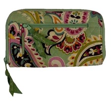 Vera Bradley Wallet Zip Around Green Paisley Quilted Organizer Clutch