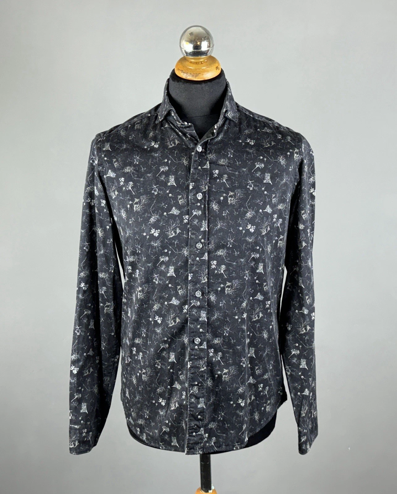 FIL NOIR Slim Fit Multicolor Black Floral Print Long Sleeve Button Shirt Size 38