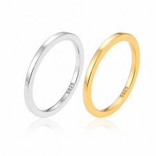 925 Silver Ring Ladies Stacking Ring Narrow 18K Gold Plated Gold Silver Sizes 48-62