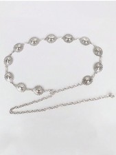 Silver Boho Carved Oval Waist Chain Belt One Size L XXL