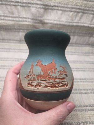 #ad #ad Signed quot;Little Thunderquot; SIOUX POTTERY VASE Turquoise Teal amp; Etched pair $55.00