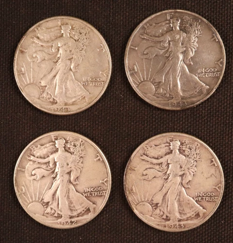Lot of 4 - Walking Liberty Halves (1942-1943) F-XF - Nice Appearances and Detail