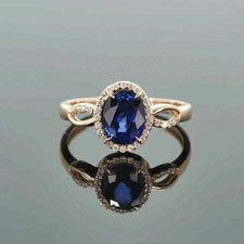 2Ct Oval Cut Lab Created Blue Sapphire Halo Wedding Ring 14K Yellow Gold Plated