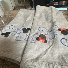 Homemade Disney Embroidered Kitchen Towels Gray Set of 2 Mickey Minnie Mouse