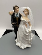 Vintage Wedding Cake Topper Bride Groom Figurine Resin w/ Veil Unmarked c.1990