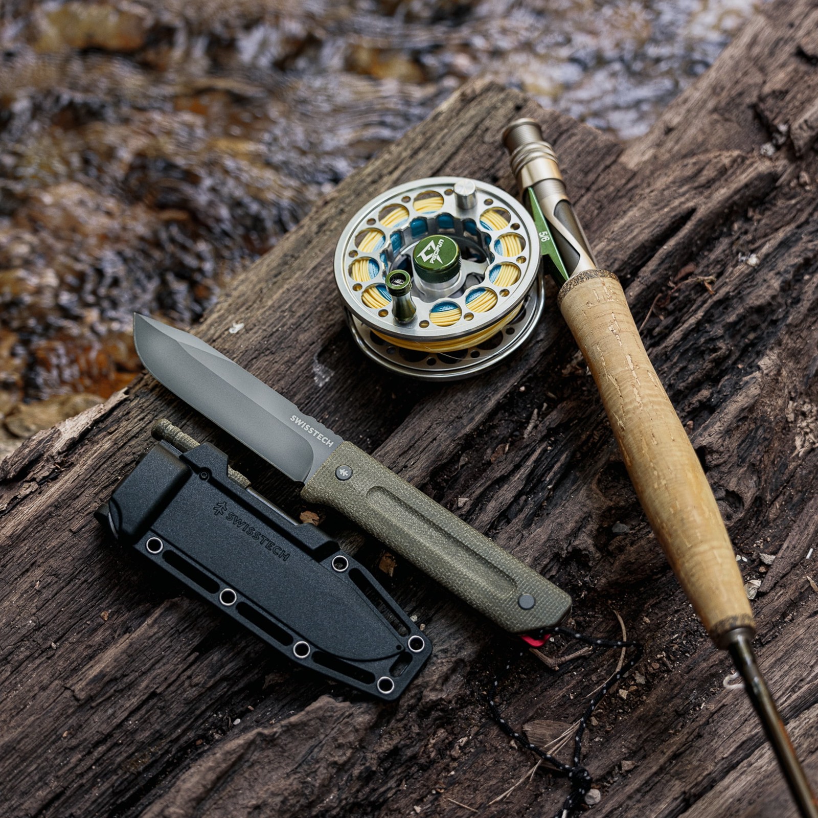 Swiss Tech 6797 8.75" Full Tang Fixed Blade Knife with Sheath and Rod, Olive