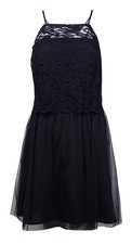 BCBGeneration Women's Popover-Lace Mesh Spaghetti Dress (2, Black)